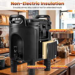 2.6 Gal Insulated Beverage Dispensers Set of 4 with Handles-Black