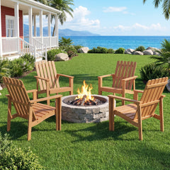 2 Pack Acacia Wood Outdoor Patio Chair with Slatted Backrest and Seat Built-in Armrest