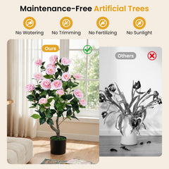 2-Pack Artificial Camellia Tree Faux Flower Plant in Cement-Filled Pot-Pink