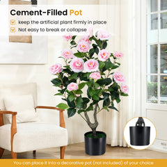 2-Pack Artificial Camellia Tree Faux Flower Plant in Cement-Filled Pot-Pink