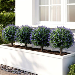 2 Pack Artificial Lavender Boxwood Topiary Ball Trees with Ground Spikes