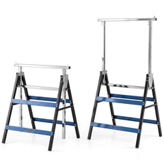 2 Pack Heavy Duty Metal Folding Saw Horses with Adjustable Height- Blue