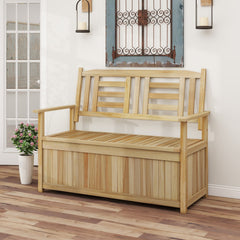 2-Person Garden Bench with 49 Gal Storage Bench and Backrest-Natural