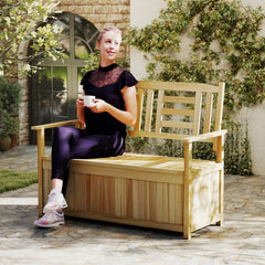 2-Person Garden Bench with 49 Gal Storage Bench and Backrest-Natural