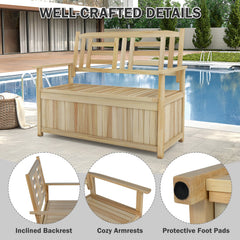 2-Person Garden Bench with 49 Gal Storage Bench and Backrest-Natural