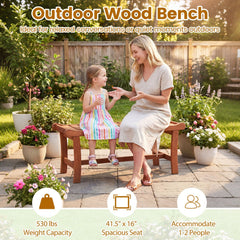 2-Person Outdoor Wood Bench with Slatted Seat and Raised Edges-1 Piece