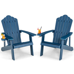 2 Pieces Adirondack Chair Set with Ergonomic Design for Porch and Backyard-Navy