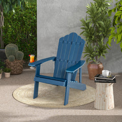 2 Pieces Adirondack Chair Set with Ergonomic Design for Porch and Backyard-Navy