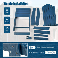 2 Pieces Adirondack Chair Set with Ergonomic Design for Porch and Backyard-Navy
