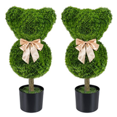 2 Pieces Bear Topiary Trees with Pots Sun-resistant Bear-Shaped Boxwood Faux Plants