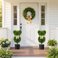 2 Pieces Bear Topiary Trees with Pots Sun-resistant Bear-Shaped Boxwood Faux Plants