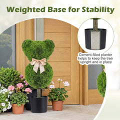 2 Pieces Bear Topiary Trees with Pots Sun-resistant Bear-Shaped Boxwood Faux Plants