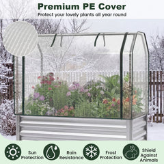 2 Pieces Galvanized Raised Garden Bed with Legs and Greenhouse Cover for Vegetable Flower-Silver