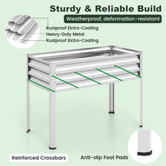 2 Pieces Galvanized Raised Garden Bed with Legs and Greenhouse Cover for Vegetable Flower-Silver