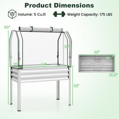 2 Pieces Galvanized Raised Garden Bed with Legs and Greenhouse Cover for Vegetable Flower-Silver