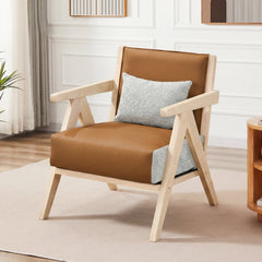 2 Piece Living Room Set, 43 in Faux Leather Loveseat and Armchair on Rubber Wood Frames, Caramel Brown