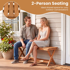 2-Seat Wooden Garden Patio Bench with X-Shaped Legs-Set of 2