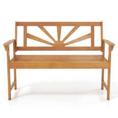 2-Seater Acacia Wood Loveseat Bench with Backrest and Armrests for Patio