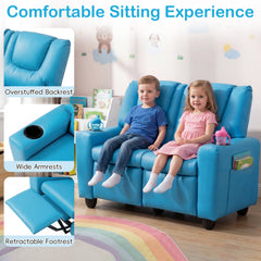 2-Seater Kids Recliner Double Toddler Sofa Chair with 2 Cup Holders-Blue