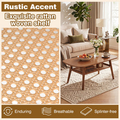 2-Tier Boho Rattan Coffee Table with Rounded Corners-Walnut