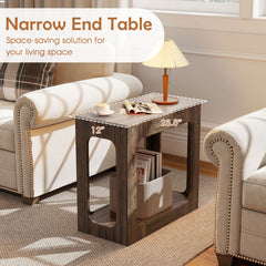 2-Tier End Table with Storage Shelf for Living Room-Walnut