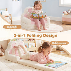 2-in-1 Convertible Kids Sofa to Lounger with Removable Cover-Pink