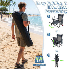 2-in-1 Reclining Camping Chair with 3-Level Adjustable Backrest-Gray