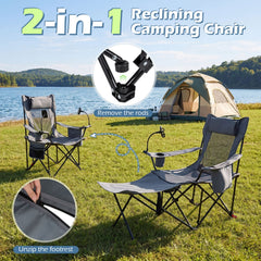 2-in-1 Reclining Camping Chair with 3-Level Adjustable Backrest-Gray