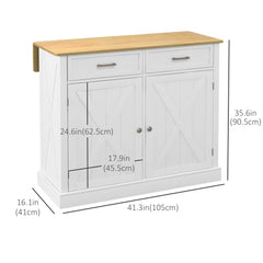 Kitchen Island with Drop Leaf, Rolling Kitchen Cart with 2 Drawers, Adjustable Shelves and Wood Countertop, Black