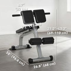 Roman Chair Back Extension Machine, Height Adjustable Hyperextension Bench, 38" x 26.8" x 27.2–43.3", Silver Tone