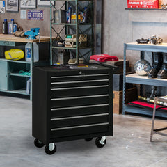 Rolling Tool Chest, 7-Drawer Lockable Tool Cabinet with 4 Wheels, Handle, Toolbox Storage Organizer for Garage, Workshop, Repair Shop, Red