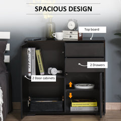 High Gloss Buffet Sideboard with 2 Drawers, 2 Doors and Adjustable Shelf, Kitchen Storage Cabinet with Push Open Design, Black