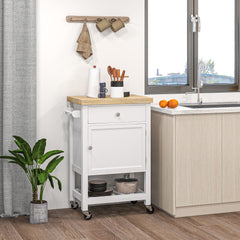 Kitchen Cart on Wheels, Rolling Kitchen Island Cart with Wood Top, Towel Rack, Drawer and Shelf for Dining Area, Grey