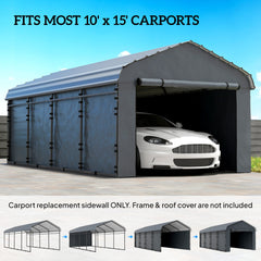 Carport Replacement Canopy Cover Sidewalls for 12' x 20' Carport, UPF50+ Waterproof Garage Car Shelter Tarp, Dark Grey