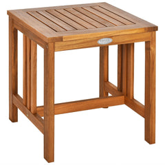 2 Piece Acacia Wood Patio Rocking Chair Set, Teak Finish Rocker Rated 360 lb with 18 in Square Side Table and Cream Cushions