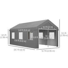 10' x 20' Carport, Heavy Duty Portable Garage with 6 Mesh Windows and 2 Doors, Dark Grey