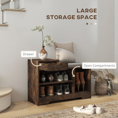 Upholstered Shoe Storage Bench, Hallway Shoe Storage with Seat, Drawer, 3 Open Shelves for Entryway, Grey