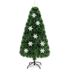 5 FT Fibre Optic Christmas Tree with 170 Tips, 21 LEDs, Lit Snowflakes and Metal Stand