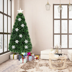 5 FT Fibre Optic Christmas Tree with 170 Tips, 21 LEDs, Lit Snowflakes and Metal Stand