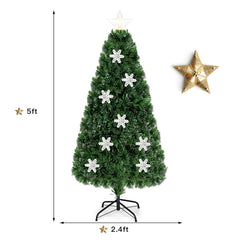 5 FT Fibre Optic Christmas Tree with 170 Tips, 21 LEDs, Lit Snowflakes and Metal Stand