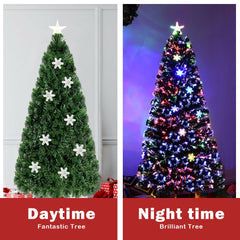 5 FT Fibre Optic Christmas Tree with 170 Tips, 21 LEDs, Lit Snowflakes and Metal Stand