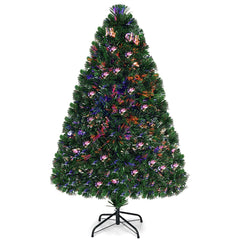 4 FT Fibre Optic Artificial Christmas Tree with 125 Branch Tips, 7 Colour Lights and Metal Stand