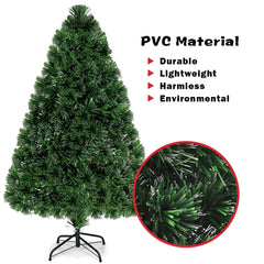 4 FT Fibre Optic Artificial Christmas Tree with 125 Branch Tips, 7 Colour Lights and Metal Stand