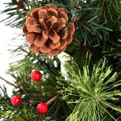 4 FT Pre-Lit Entrance Christmas Tree in Decorative Urn with Red Berries and Frosted Pine Cones