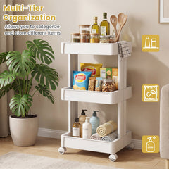 3/4-Tier Rolling Utility Cart with Detachable Trays and Smooth Wheels-3-Tier