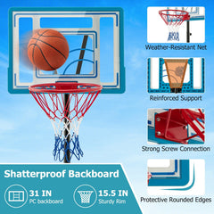 3.8-4.4 Feet Height Adjustable Pool Basketball Hoop for Kids Teens and Adults-Blue