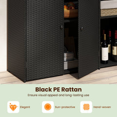 3 Doors Outdoor PE Wicker Storage Cabinet for Deck-Black