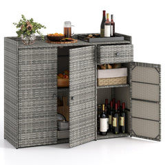 3 Doors Outdoor PE Wicker Storage Cabinet for Deck-Gray