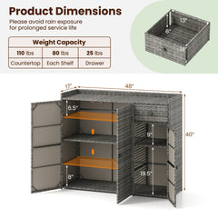 3 Doors Outdoor PE Wicker Storage Cabinet for Deck-Gray
