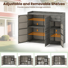 3 Doors Outdoor PE Wicker Storage Cabinet for Deck-Gray